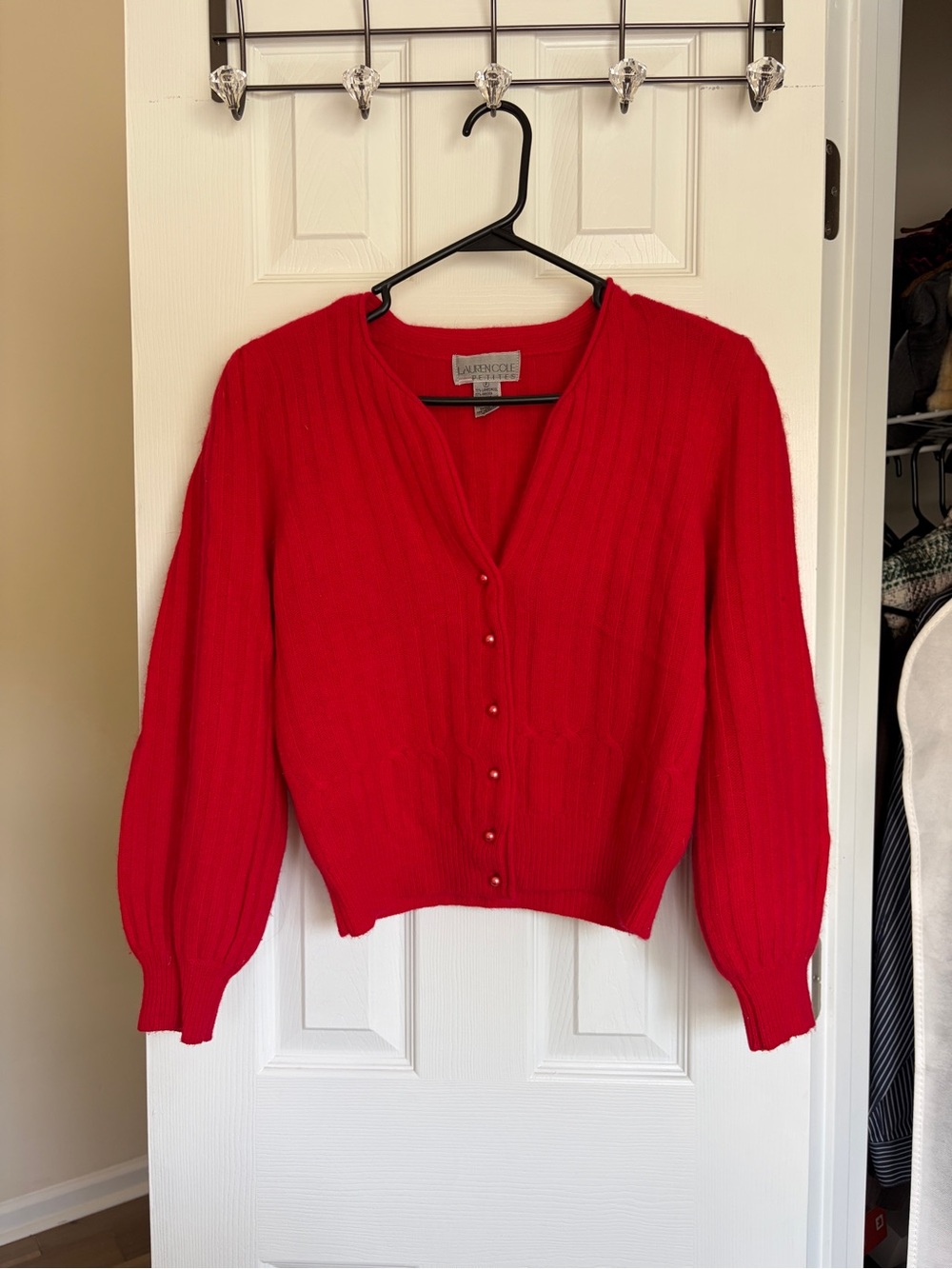 vintage Lauren Cole Petites angora rabbit hair blend red cardigan sweater